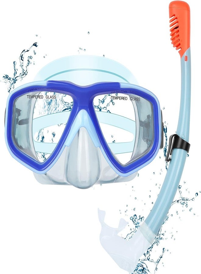 KUYOU Youth Snorkel Set for Ages 7-16, Snorkeling Gear for Kids with Panoramic View Mask Anti-Fog Anti-Leak Full Dry Top Snorkel Fins Travel Bag for Swimming Diving (Sea Sky Blue, One Size Without Fins) - Image 1