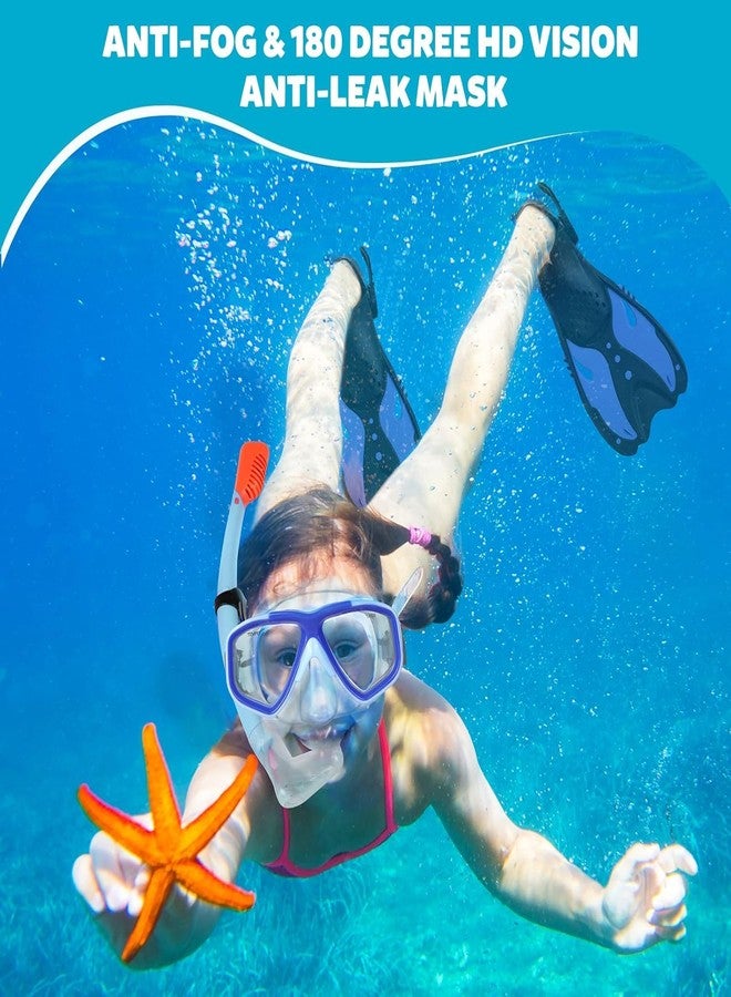 KUYOU Youth Snorkel Set for Ages 7-16, Snorkeling Gear for Kids with Panoramic View Mask Anti-Fog Anti-Leak Full Dry Top Snorkel Fins Travel Bag for Swimming Diving (Sea Sky Blue, One Size Without Fins) - Image 4