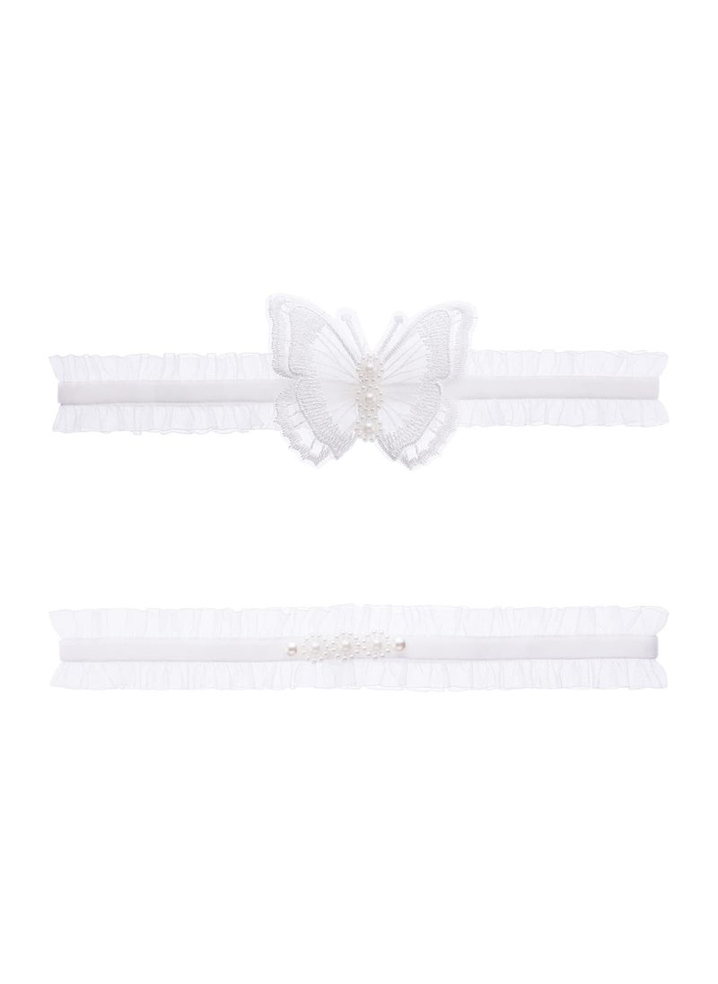 SYOSI - Lace Garter, Bridal Wedding Garter Set with Hand Sewn Faux Pearls Blue White Wedding Garters for Bride Women, Birthdays, Anniversaries, Proms, Masquerade Parties, Etc.(Two Pairs) - Image 1