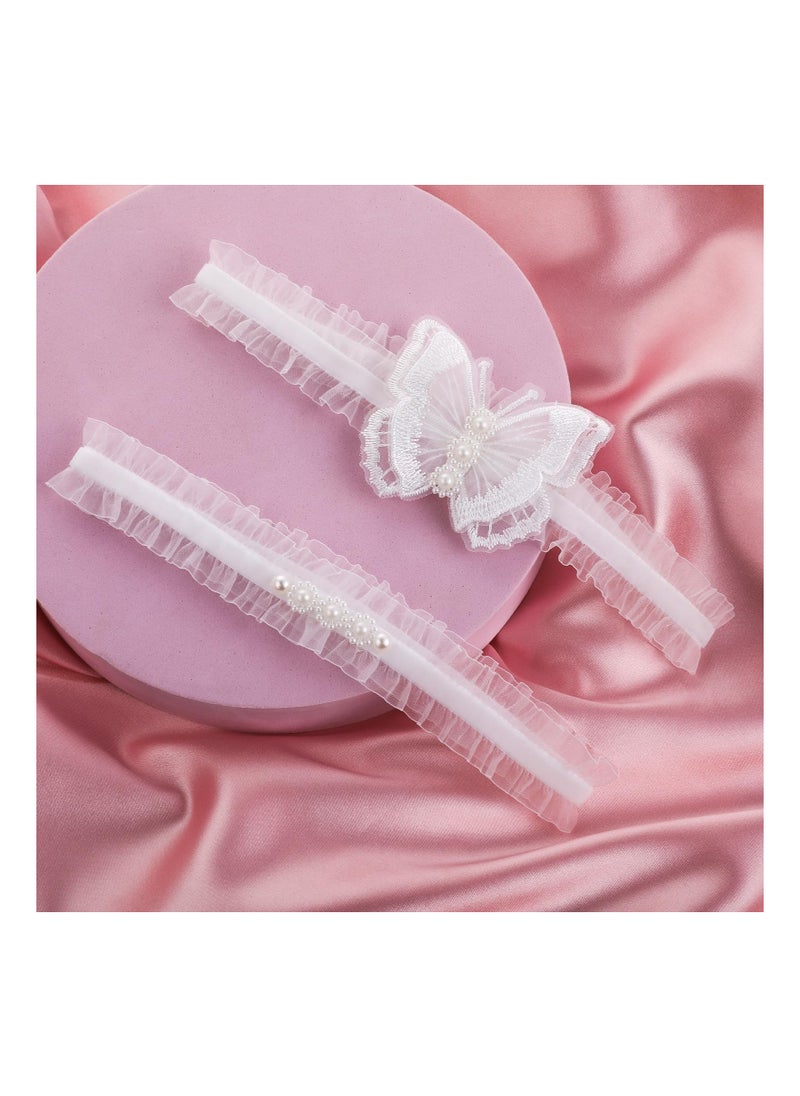 SYOSI - Lace Garter, Bridal Wedding Garter Set with Hand Sewn Faux Pearls Blue White Wedding Garters for Bride Women, Birthdays, Anniversaries, Proms, Masquerade Parties, Etc.(Two Pairs) - Image 1
