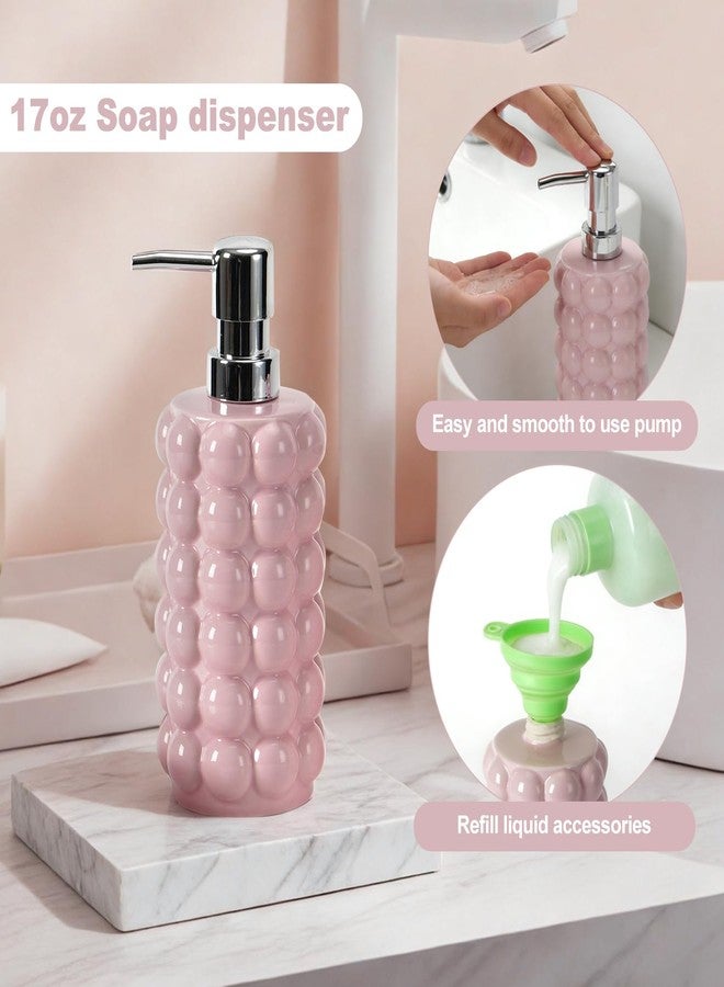 Foinly 4 Piece Ceramic Bathroom Accessories Set -Soap Dispenser,Toothbrush Holder,Tumbler & Soap Dish,Includes Silicone Funnel,Non-Slip,Modern Farmhouse Countertop Organizer Set for Bathroom Decor, Pink - Image 4