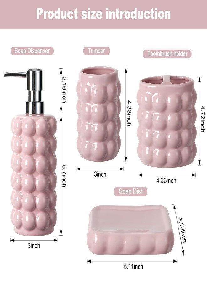 Foinly 4 Piece Ceramic Bathroom Accessories Set -Soap Dispenser,Toothbrush Holder,Tumbler & Soap Dish,Includes Silicone Funnel,Non-Slip,Modern Farmhouse Countertop Organizer Set for Bathroom Decor, Pink - Image 3