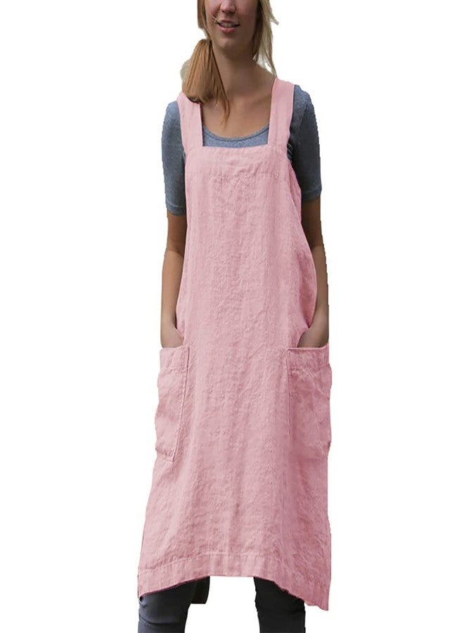 VLZUFE Cotton Linen Apron for women Cross Back Apron Pinafore Dress for Baking Cooking Gardening Work - Image 1