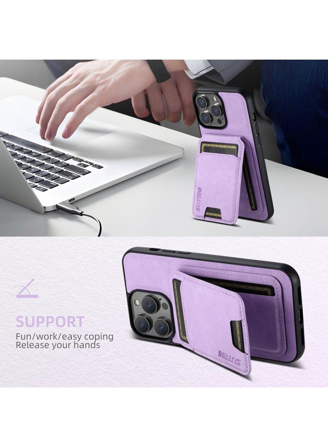 Suteni Case For iPhone 16 Pro Max H02 Litchi Leather Card Wallet Stand Back Phone Case - Image 3