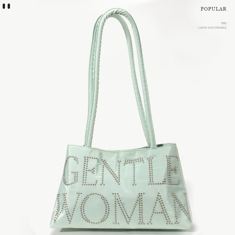 Women's Oxford Fabric Shopper Tote Bag with Letter Print - Image 2
