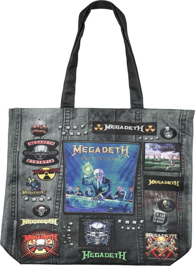 Rocksax Megadeth Battle Canvas Tote Bag - Rust in Peace Graphic Tote Bags for Men & Women - Rock Band Collectible Reusable Cloth Bag with Handles - 40 x 40 cm