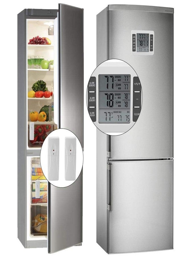 ايجويوس ميزان حرارة للثلاجة، جهاز مراقبة رقمي لحرارة الثلاجة والفريزر مزود بمستشعرين ومنبه صوتي، للاستخدام الداخلي والخارجي، شاشة LCD سهلة القراءة - Image 2