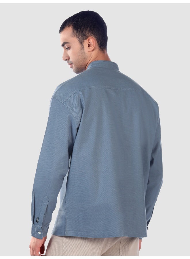 Beyoung Savoy Blue Oxford Kurta Shirt - Image 3