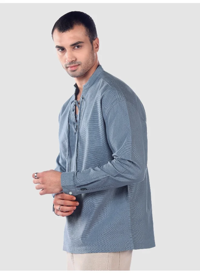 Beyoung Savoy Blue Oxford Kurta Shirt