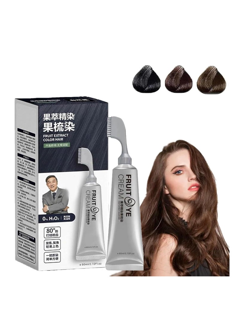 SYOSI Natural Fruit Hair Dye, Brown Hair Dye, Black Fruit Hair Dye Cream, Fruit Dyeing Cream With Comb, Hair Dye for Grey Hair Coverage, Unisex (Chestnut Brown） - Image 1