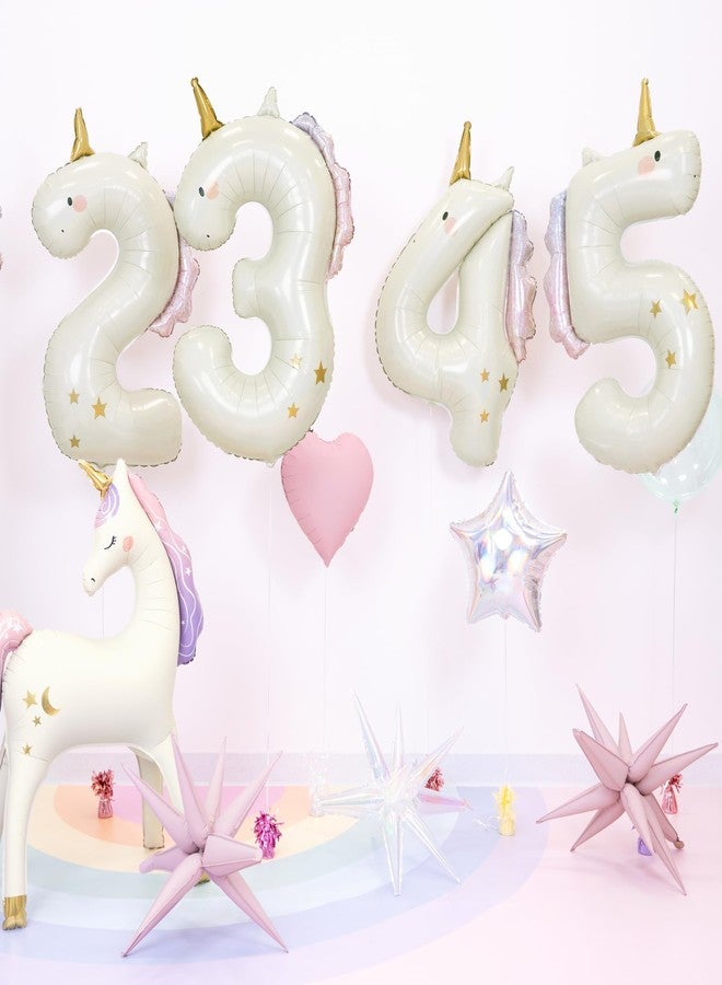 بارتي ديكو بالون يونيكورن رقم 5 من PartyDeco، مقاس 36.5 بوصة - بالون عيد ميلاد من رقائق معدنية ثلاثية الأبعاد، زينة عيد الميلاد الخامس للفتيات، ديكور حفلة يونيكورن - Image 3