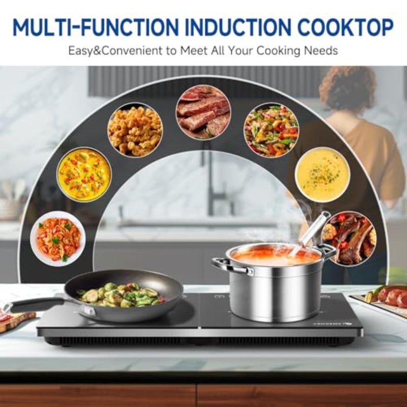 Double Induction Cooktop, Portable 2 Burner Induction Stove with 20 Temperature and Power Levels, Dual Burner Electric Stove Top with Timer and Safety Lock, Compatible with Magnetic Cookware - Image 4
