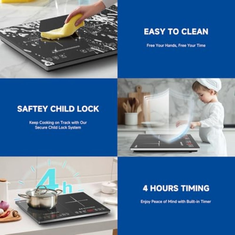 Double Induction Cooktop, Portable 2 Burner Induction Stove with 20 Temperature and Power Levels, Dual Burner Electric Stove Top with Timer and Safety Lock, Compatible with Magnetic Cookware - Image 5