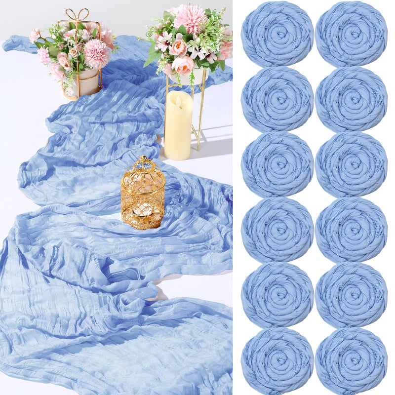 Foaincore Foaincore 12 Pack Summer Cheesecloth Table Runner 13Ft Boho Gauze Table Runner Rustic 157 Long Cheese Cloth Romantic for Wedding Bridal Baby Shower Arbor DecorDusty Blue 