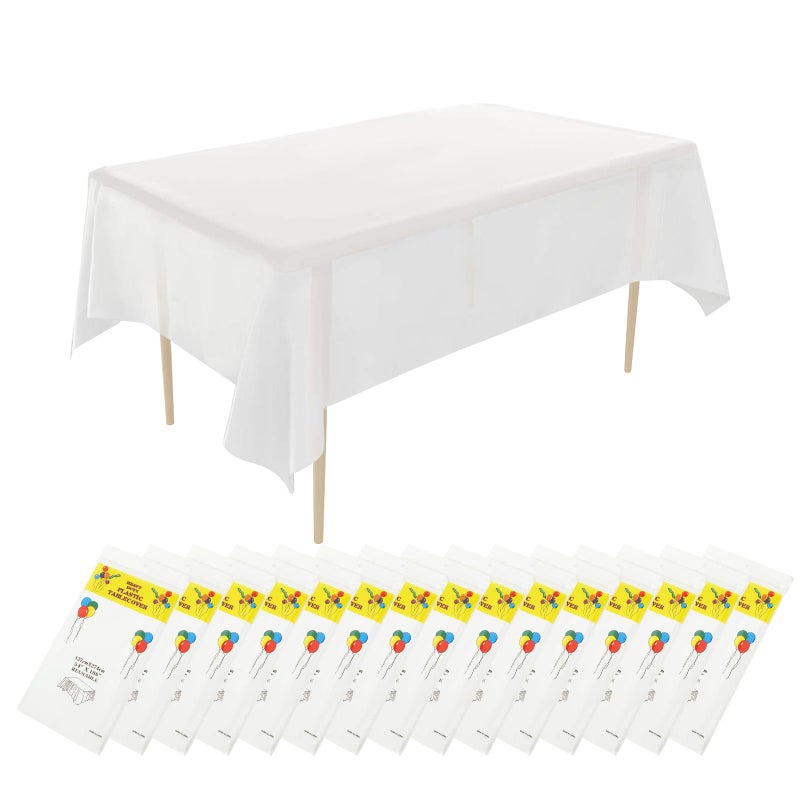 JMIATRY 15 Pcs Disposable Table Cloths Rectangle 54x108 Inch White Table Cloth Party Plastic Tables Cloth Disposable for Party Picnic Wedding Baby Shower Indoor or Outdoor