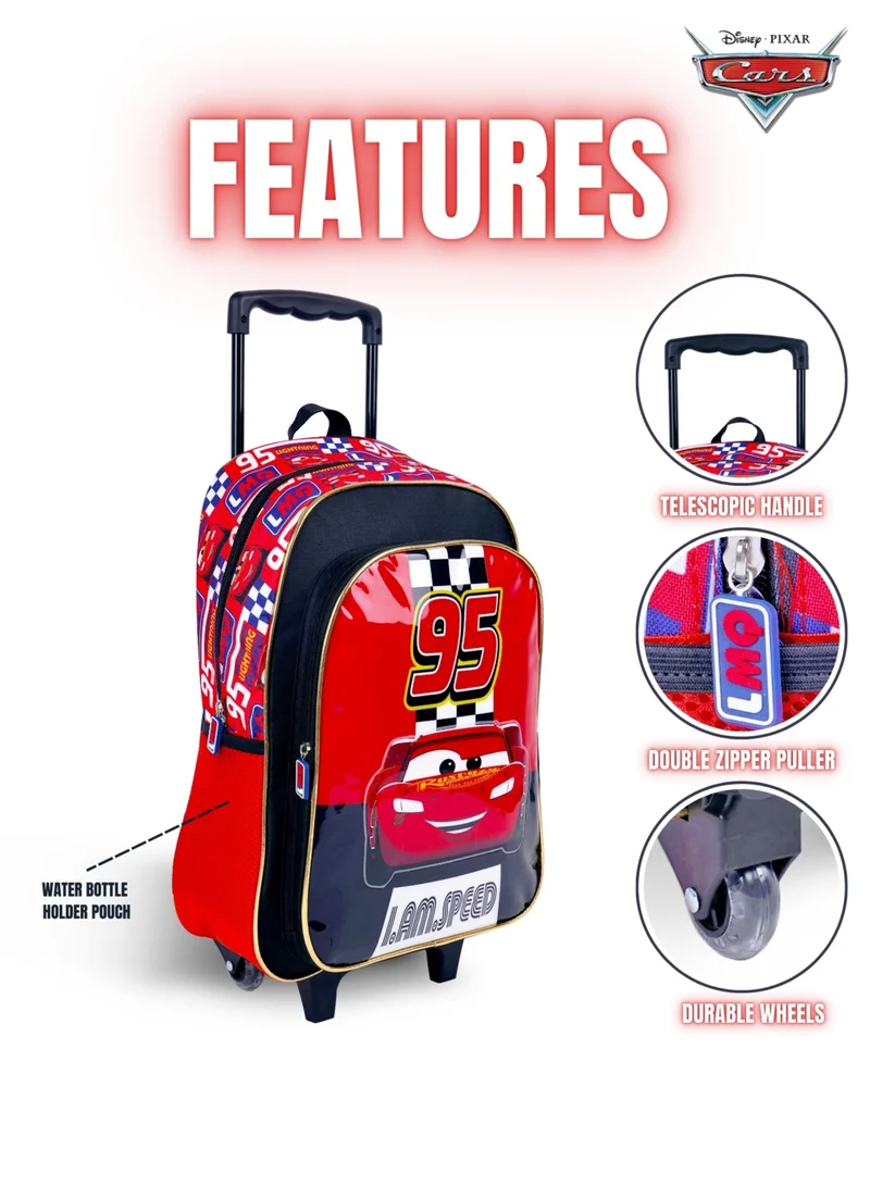 Disney Cars 5-in-1 Trolley School Bag Set - Ergonomic Backpack, Water Bottle, Lunch Box, Insulated Bag & Pencil Case, Lightweight & Durable, for Boys 6+, Perfect for School & Travel