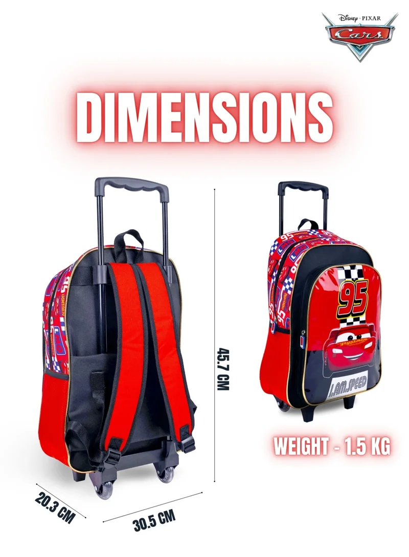 Disney Cars 5-in-1 Trolley School Bag Set - Ergonomic Backpack, Water Bottle, Lunch Box, Insulated Bag & Pencil Case, Lightweight & Durable, for Boys 6+, Perfect for School & Travel