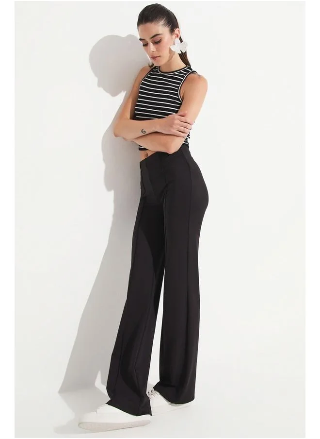 JUNE June Seam Detailed Tight Trouser Black