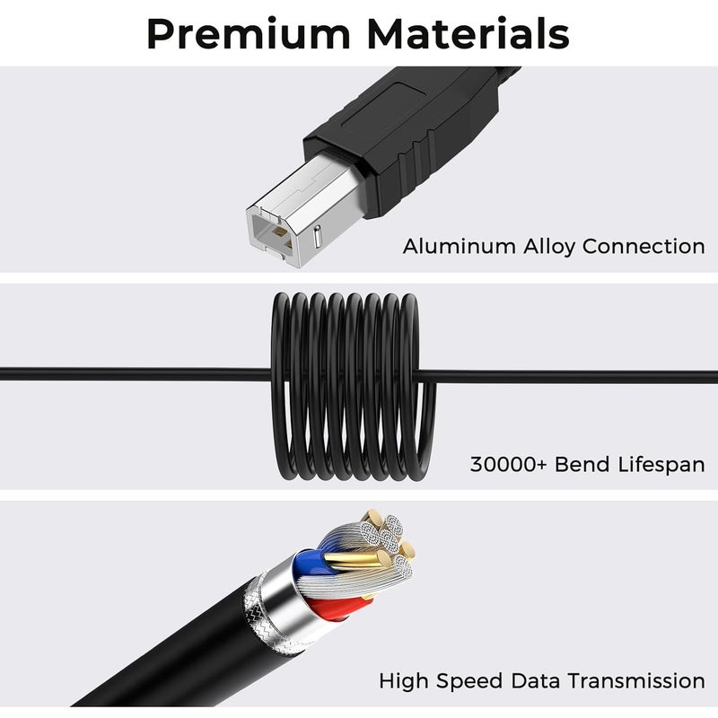 Demark USB Printer Cable, USB A to USB B Cable, USB 2.0 Type A Male to B Male Scanner Cord for HP, Dell, Epson, Xerox, Lexmark, Brother, Canon, Samsung, Piano (1.8m) - Image 4