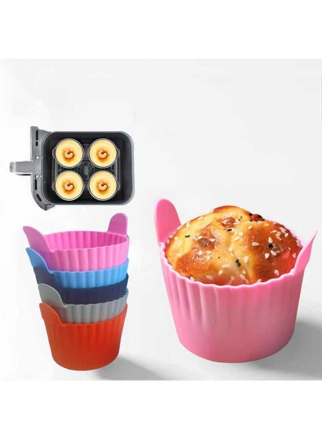 Air Fryer Baking Cups, Suitable for Microwave and Oven, Silicone Baking Ramekins for Muffins, Puddings, Eggs and Cupcakes, Silicone Muffin Cups for Air Fryer, 5 Pack: Red, Blue, Pink ,Black and Green - Image 1