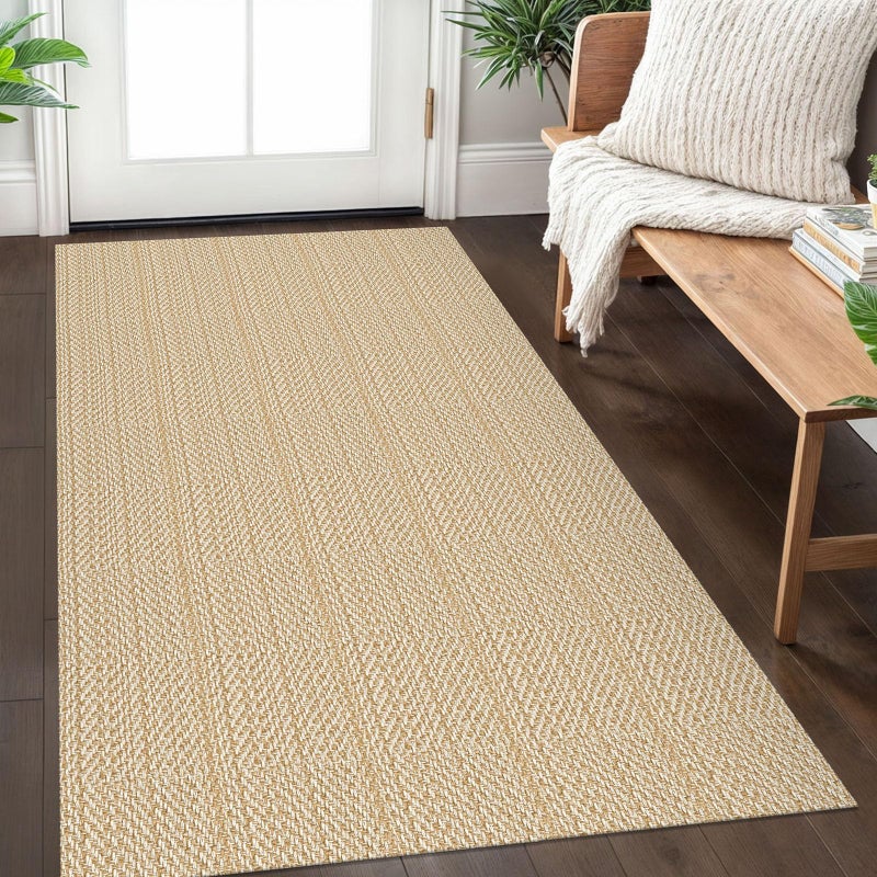 IOHOUZE Washable Area Rug 3x5 Non Slip Rubber Backed Woven Rugs for Entryway Rugs Indoor Outdoor Doormat Throw Rug Floor Carpet for Entrance Kitchen Front Door, Warm Beige/Orange/Apricot - Image 1