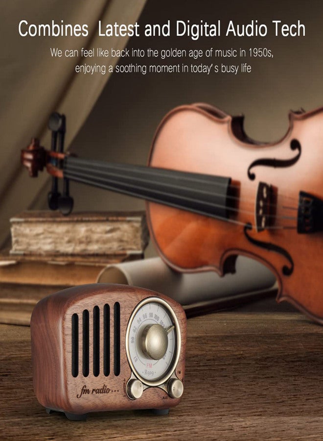 Radio Retro Bluetooth Speaker- Greadio Walnut Wooden FM Radio with Old Fashioned Classic Style, Strong Bass Enhancement, Bluetooth 5.0 Wireless Connection, TF Card & MP3 Player - Image 2