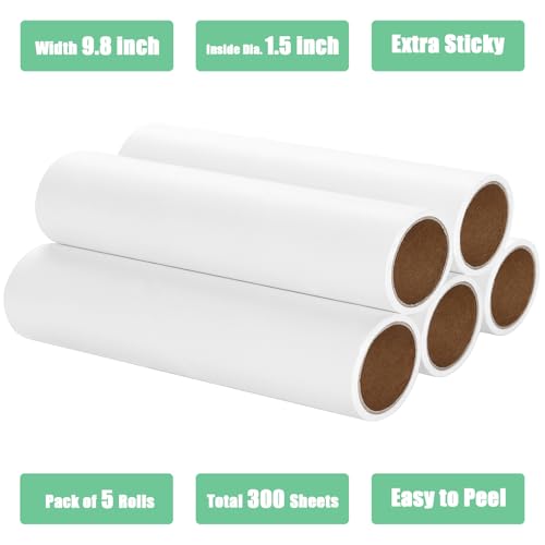 MINGRACE 9.8 inch Large Lint Roller Refills Only, 9.8'' Extra-Wide Lint Roller Refill Pack of 5 Rolls Total 300 Sheets for Pet Hair Remover Home Floor Carpet Clothing Sofa Cleaning (9.8'' Wide) - Image 3