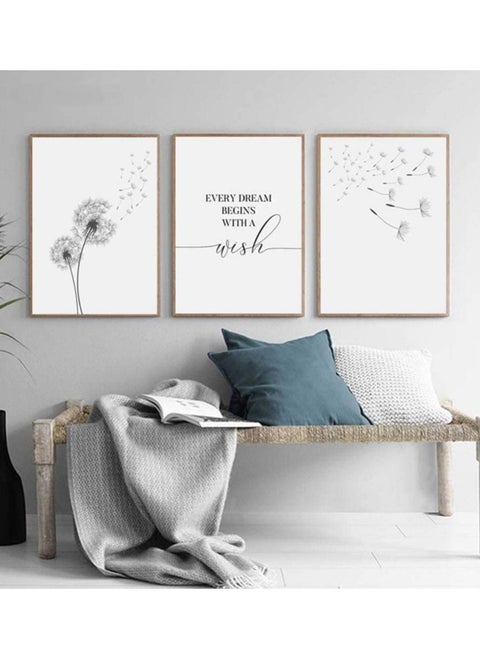 Dandelion Flower Art Print Blowing Away in The Wind Set of Canvas Poster Abstract Flower Art Print Dandelions Art Wall Painting For Home Decoration (Frameless, Random Style)