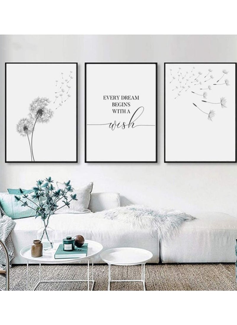 SYOSI - Dandelion Flower Art Print Blowing Away in The Wind Set of Canvas Poster Abstract Flower Art Print Dandelions Art Wall Painting For Home Decoration (Frameless, Random Style) - Image 1