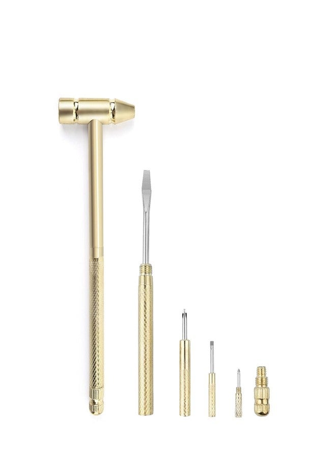 Feinerman Compact 6 in 1 Mini Copper Hammer & Screwdriver Tool Set, Anti-Rust, Anti-Corrosion Hand Tools for Watch Repair, Jewelry, and Breaking Walnuts, Hammer Screwdriver Set - Image 1