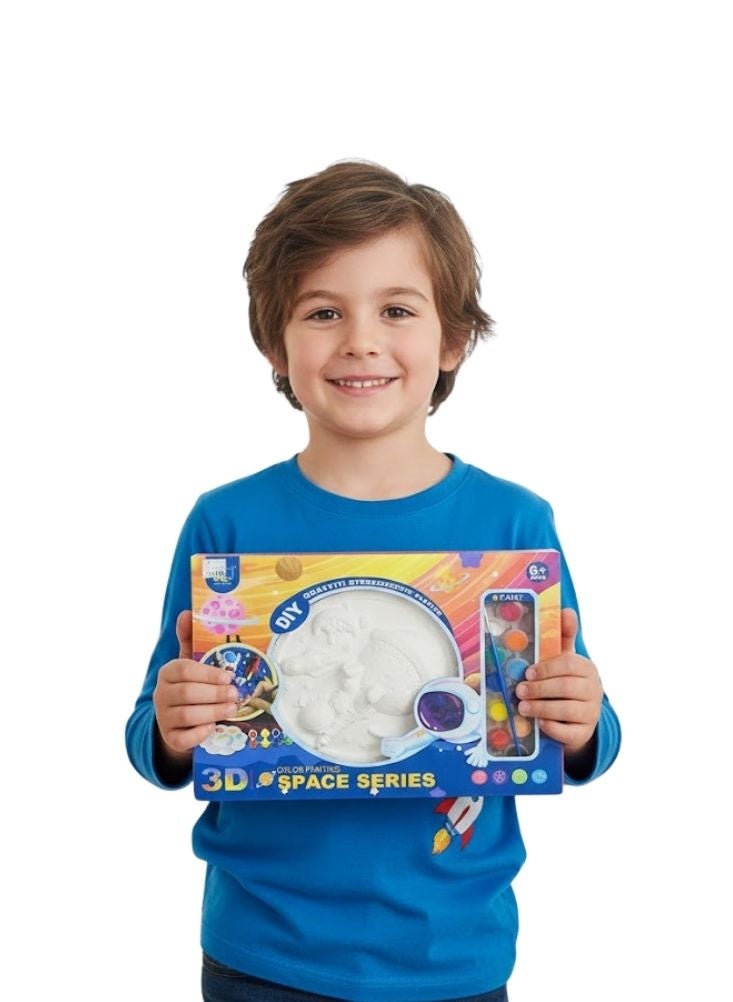 بريميم مجموعة طلاء جبس ثلاثية الأبعاد بتصميم الفضاء - مجموعة فنية وحرفية إبداعية للأطفال مع ألوان - Image 1
