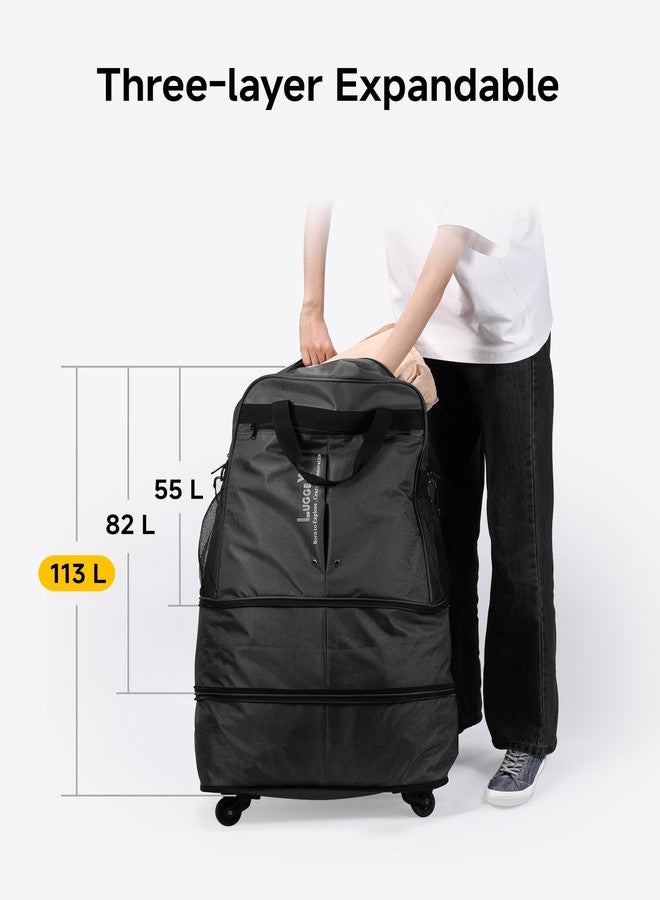 LUGGEX Expandable Underseat Carry On Luggage Bag with Wheels, Small Collapsible Luggage Suitcase without Telescopic Handle, Lightweight Rolling Travel Duffle Bag, Black, Large, Luggex Expandable - Image 4