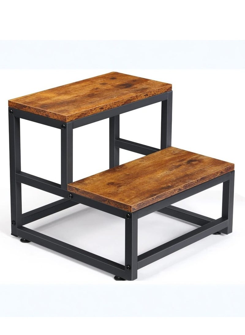 والالا مقاعد خشبية ذات درجتين للبالغين والأطفال، مقعد سرير متين، درجات سرير، مسند قدم معدني، وسادة معززة للمنزل، مسند قدم تحت المكتب للمنزل والمكتب - Image 1