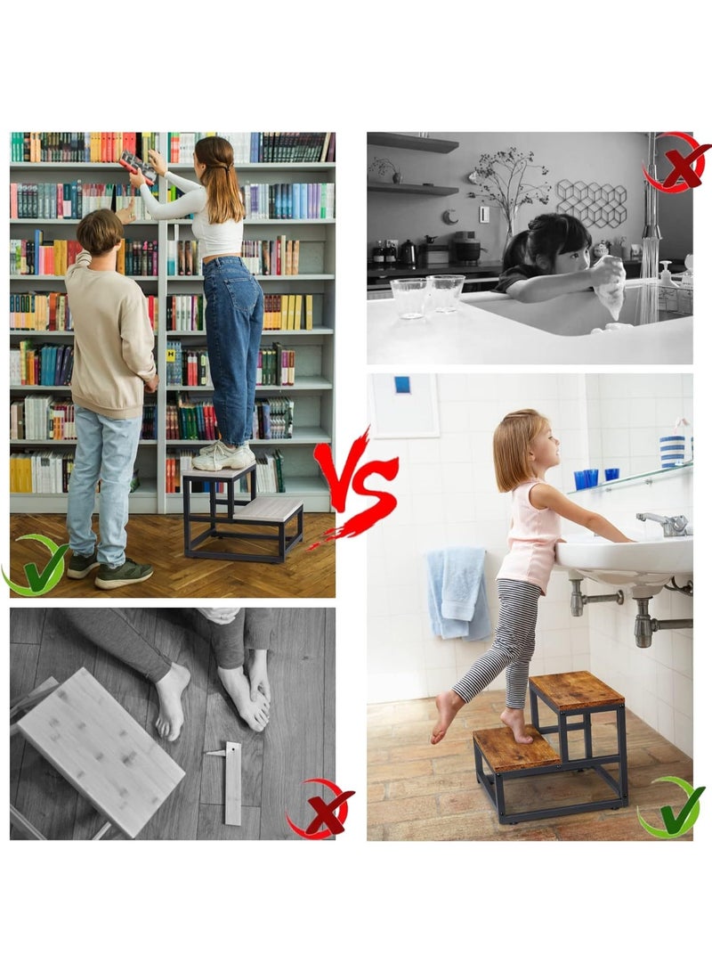 والالا مقاعد خشبية ذات درجتين للبالغين والأطفال، مقعد سرير متين، درجات سرير، مسند قدم معدني، وسادة معززة للمنزل، مسند قدم تحت المكتب للمنزل والمكتب - Image 3