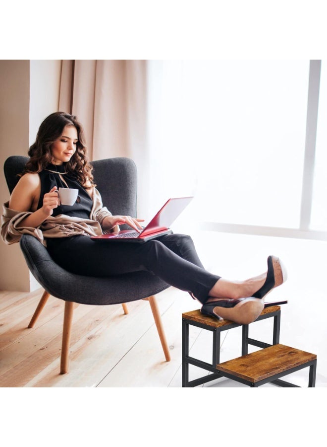 والالا مقاعد خشبية ذات درجتين للبالغين والأطفال، مقعد سرير متين، درجات سرير، مسند قدم معدني، وسادة معززة للمنزل، مسند قدم تحت المكتب للمنزل والمكتب - Image 2