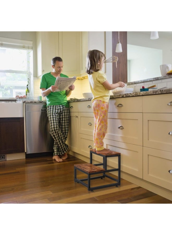 والالا مقاعد خشبية ذات درجتين للبالغين والأطفال، مقعد سرير متين، درجات سرير، مسند قدم معدني، وسادة معززة للمنزل، مسند قدم تحت المكتب للمنزل والمكتب - Image 4