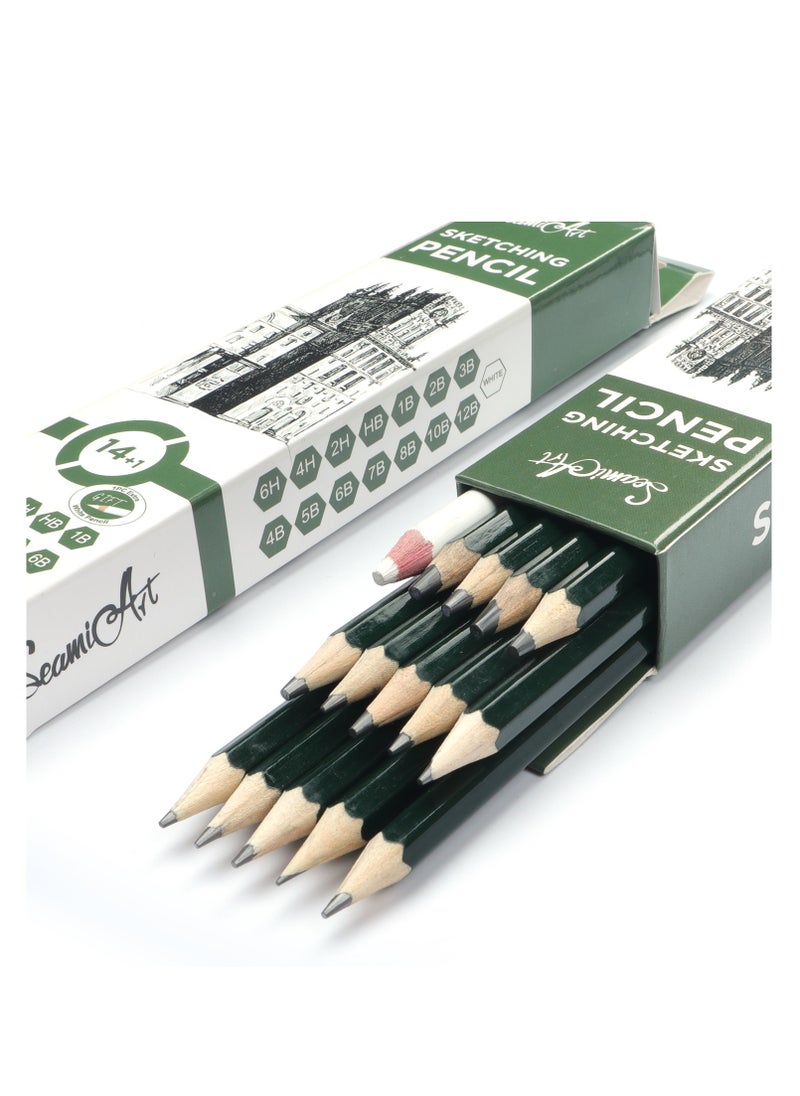فن البحارة 15-Piece Sketching Pencil Set with Highlight White Charcoal Pencil - Art Drawing Kit for Artists and Students 翻译成阿拉伯语  - Image 1