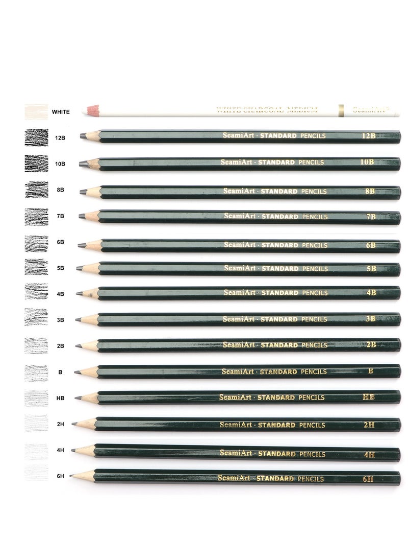 فن البحارة 15-Piece Sketching Pencil Set with Highlight White Charcoal Pencil - Art Drawing Kit for Artists and Students 翻译成阿拉伯语  - Image 2