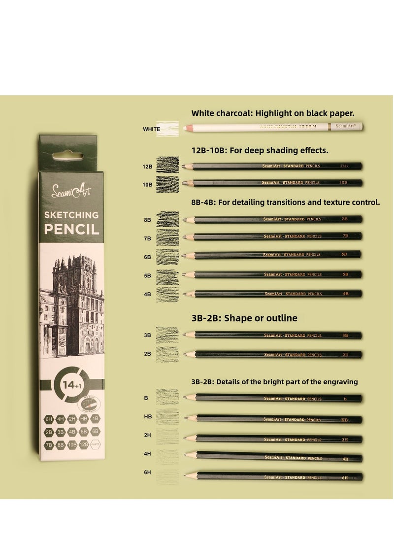 فن البحارة 15-Piece Sketching Pencil Set with Highlight White Charcoal Pencil - Art Drawing Kit for Artists and Students 翻译成阿拉伯语  - Image 4