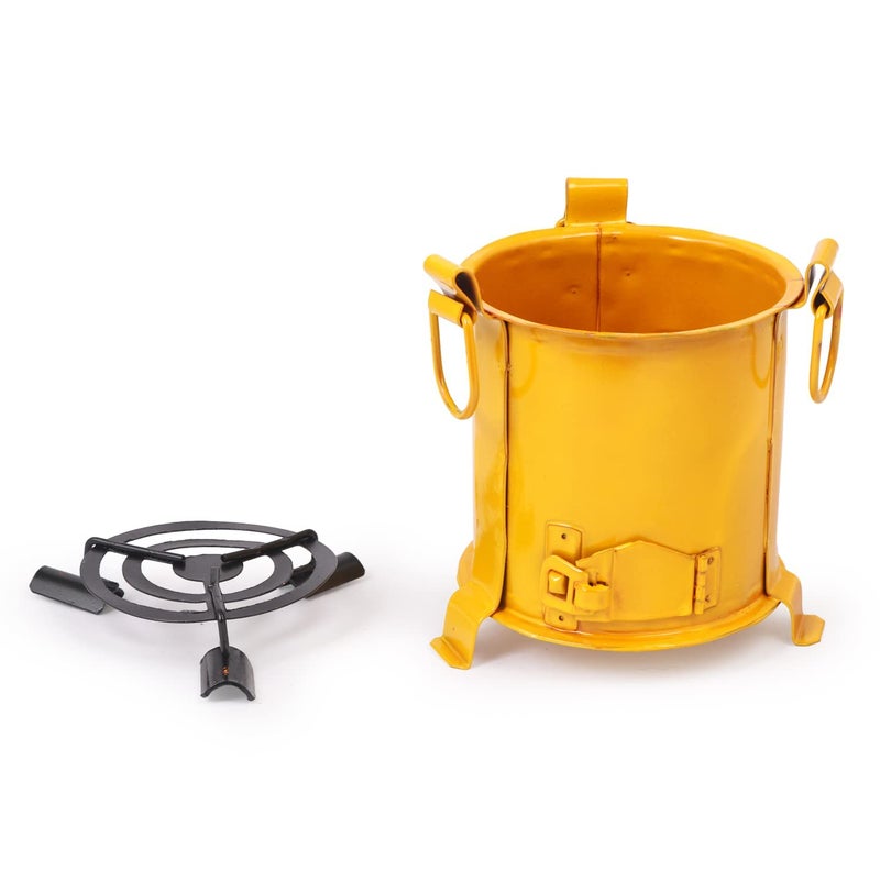 BOGEN LITE Angeethi BBQ Style Metal Ashtray | Cigarette || Tabletop || Cigar Rest for Indoor Outdoor || Handcrafted for Home Office (15 cm x 13 cm x 12 cm) (YELLOW) - Image 2