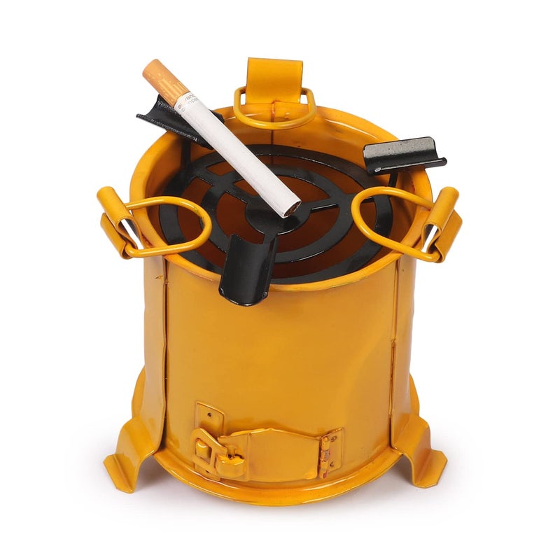BOGEN LITE Angeethi BBQ Style Metal Ashtray | Cigarette || Tabletop || Cigar Rest for Indoor Outdoor || Handcrafted for Home Office (15 cm x 13 cm x 12 cm) (YELLOW) - Image 3