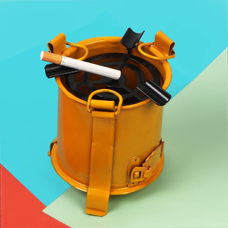 BOGEN LITE Angeethi BBQ Style Metal Ashtray | Cigarette || Tabletop || Cigar Rest for Indoor Outdoor || Handcrafted for Home Office (15 cm x 13 cm x 12 cm) (YELLOW) - Image 1