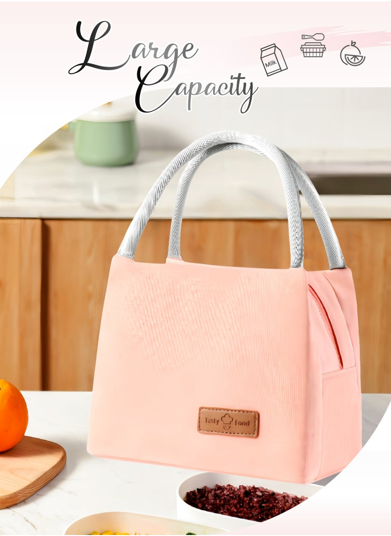 Generic - Thermal Insulated Oxford Cloth Lunch Box Bag for Ladies Kids with Strap Handles,Office Lunch Bag,Light Pink,Wide Open Easy to Clean,Double-layer Insulated Large Size, Waterproof,Oilproof,Fruit,Tableware,Drinks, for Office Work School Picnics Travel 27X16X19cm(11X6X7inch) - Image 1