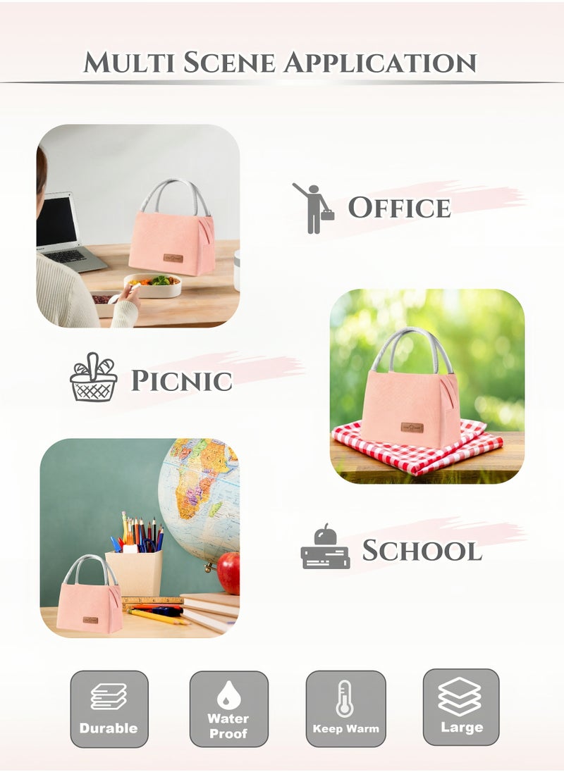 Generic - Thermal Insulated Oxford Cloth Lunch Box Bag for Ladies Kids with Strap Handles,Office Lunch Bag,Light Pink,Wide Open Easy to Clean,Double-layer Insulated Large Size, Waterproof,Oilproof,Fruit,Tableware,Drinks, for Office Work School Picnics Travel 27X16X19cm(11X6X7inch) - Image 1