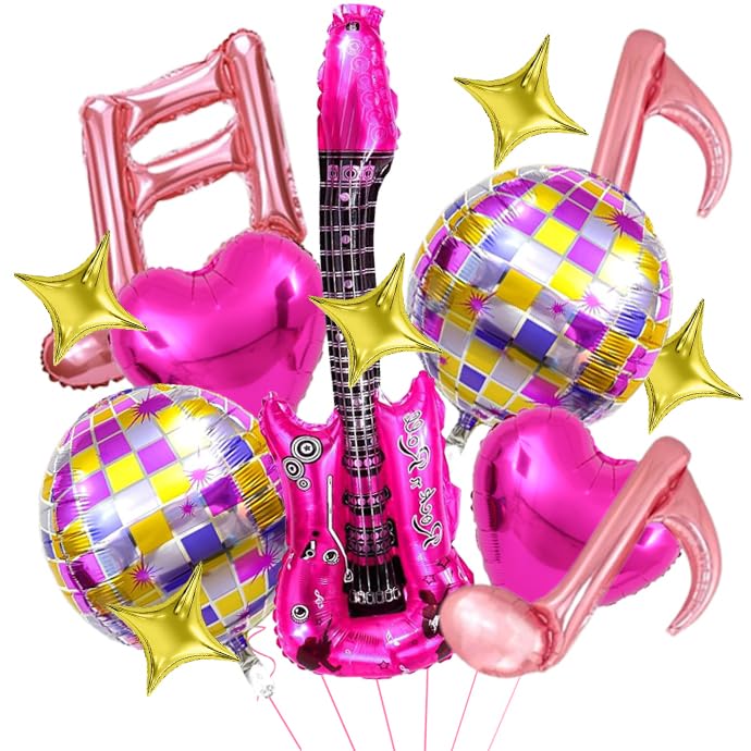 Villorem 13 PCS Music Balloons Set Guitar Musical Note Balloons 4D Disco Foli Balloon for Birthday Party Concert Singer Fans Party Decoration Supplies - Image 1
