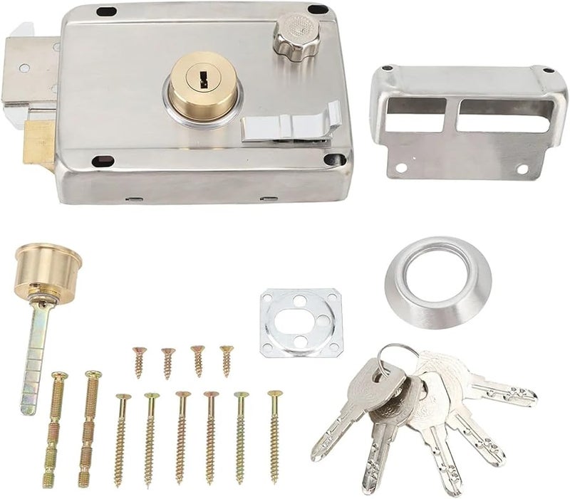 Silver Stainless Steel Exterior Mechanical Anti Theft Lock with Handle for Wooden Door - Image 2