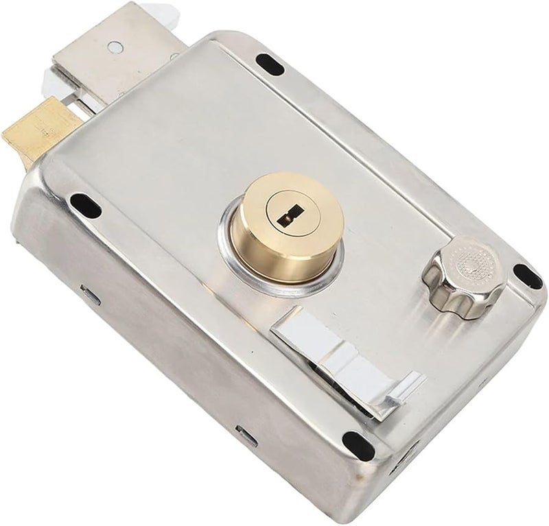 Silver Stainless Steel Exterior Mechanical Anti Theft Lock with Handle for Wooden Door - Image 3