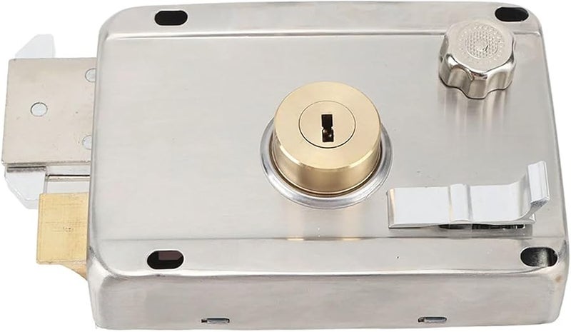 Silver Stainless Steel Exterior Mechanical Anti Theft Lock with Handle for Wooden Door - Image 5