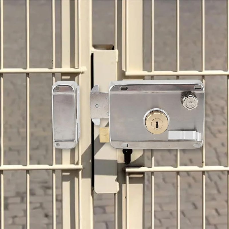 Silver Stainless Steel Exterior Mechanical Anti Theft Lock with Handle for Wooden Door - Image 4