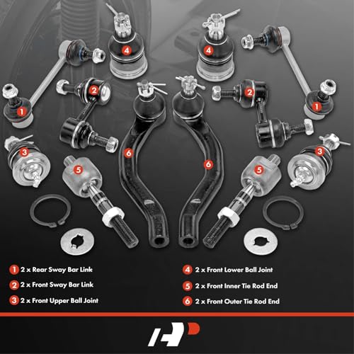 A-Premium Set of 12, Front & Rear Sway Bar Link, Front Upper & Lower Ball Joint, Inner & Outer Tie Rod End, Compatible with Honda Accord 2003 2004 2005 2006 2007 - Image 2